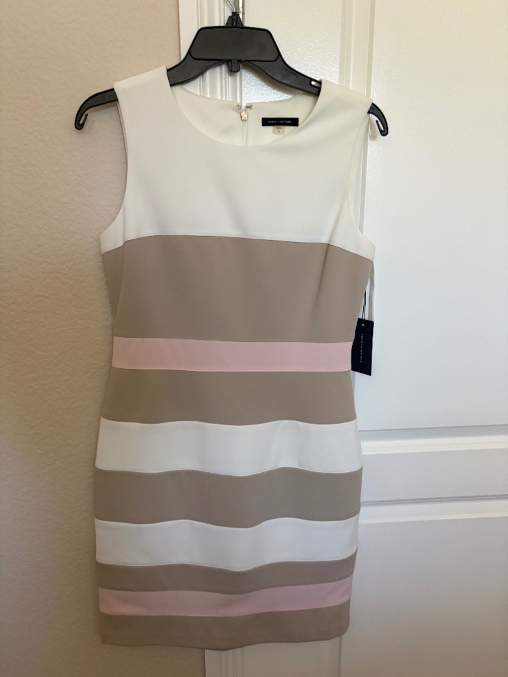 Tommy Hilfiger dress, Size 8, beige, pink and white, new with tags